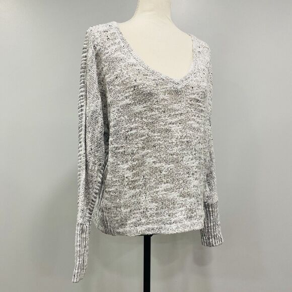 SPLENDID S Women’s Oversized Sweater Gray White Chunky Open Knit Boxy Beachy USA - Picture 3 of 16